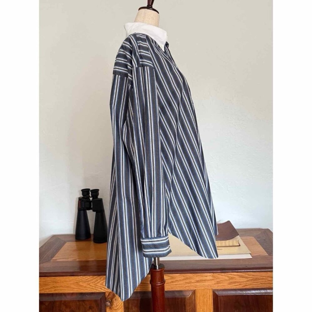 Sandro Oversized Striped Button Down Shirt Blue Grey Size S $340 - Picture 4 of 13